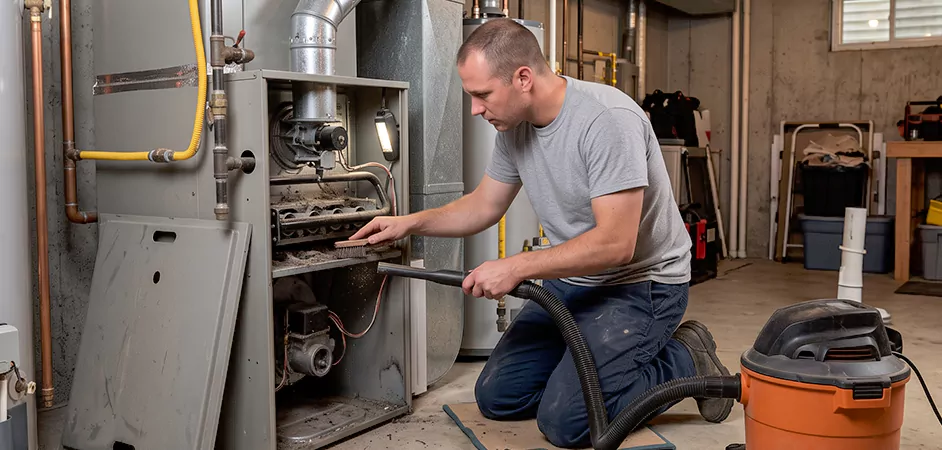 Burner and Heater Compartment Lint Removal in Arlington